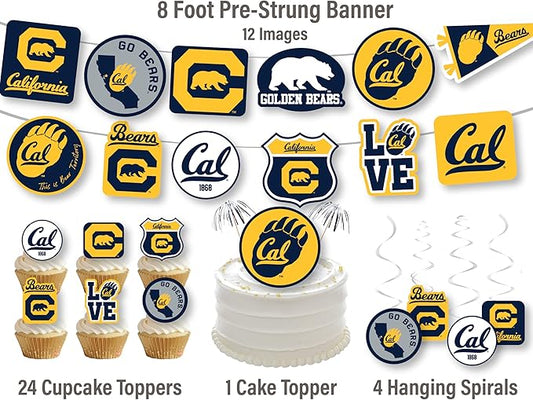 Cal Party Supplies for Football, Birthday Gift, UC Berekeley Graduation Party Banner and Cake Toppers (42 Pieces) (California Berkeley Golden Bears)