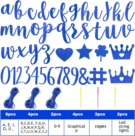 TaoBary 167 Pcs DIY Banner Kit Happy Birthday Glitter Banner Customizable Glitter Make Your Own Kit 162 Letters Symbols and Numbers 3 Rope for Birthday Halloween Wedding Christmas(Royal Blue)