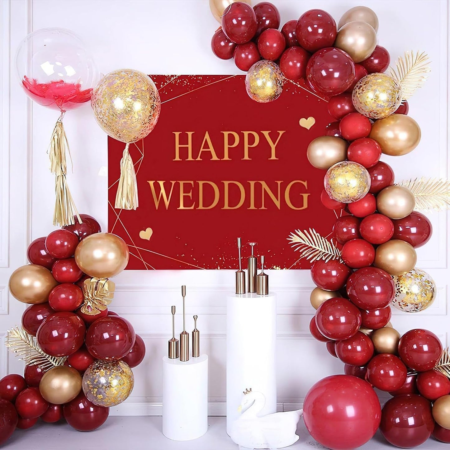 PartyWoo Burgundy Balloons 100pcs 12 Inch Metallic Gold Dark Red Maroon Confetti Balloons for Graduation Wedding Thanksgiving Birthday Bachelorette Citizenship Strawberry Casino Party Decorations