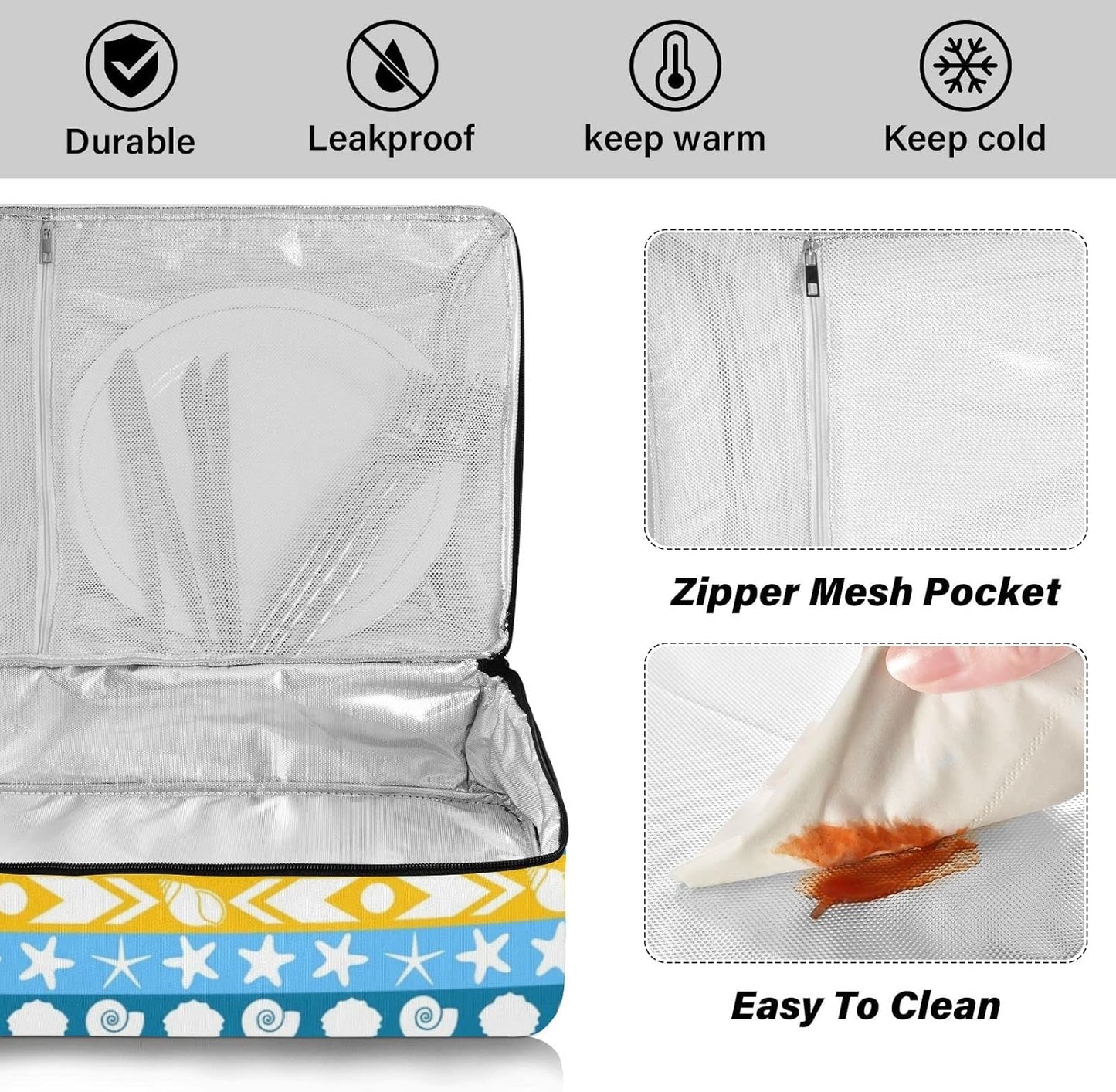 Casserole Carriers for Hot or Cold Food Reusable Casserole Dish Carrier Insulated Thermal Large Capacity Durable Perfect for Party Camping Family Gatherings Yellow Fish