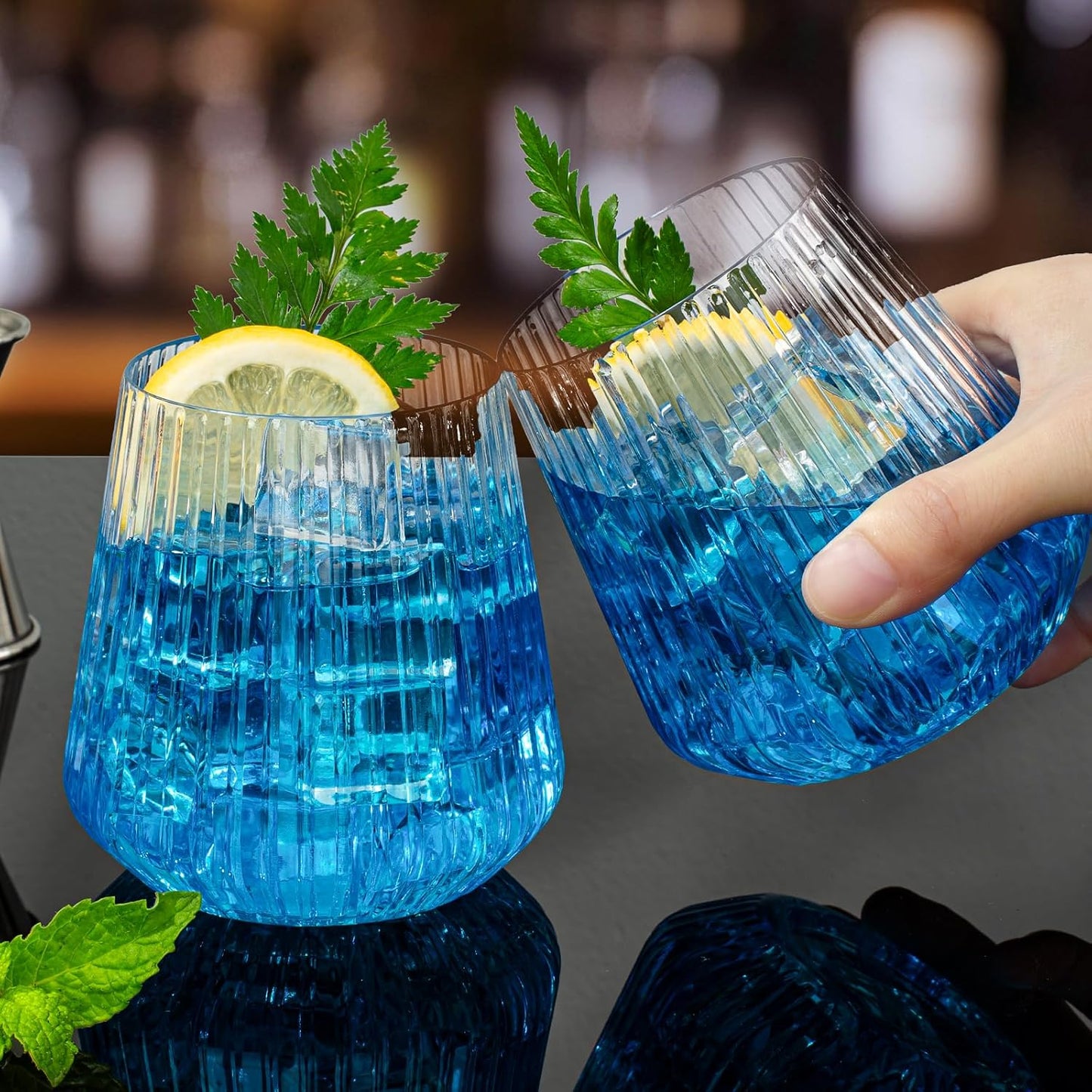 36 Pcs 12 oz Plastic Clear Ribbed Wine Glasses, Disposable & Reusable Champagne Glasses Elegant Whiskey Glasses Ideal for Weddings, Bars, Christmas, Halloween, Holidays, Pool Party, Daily Use