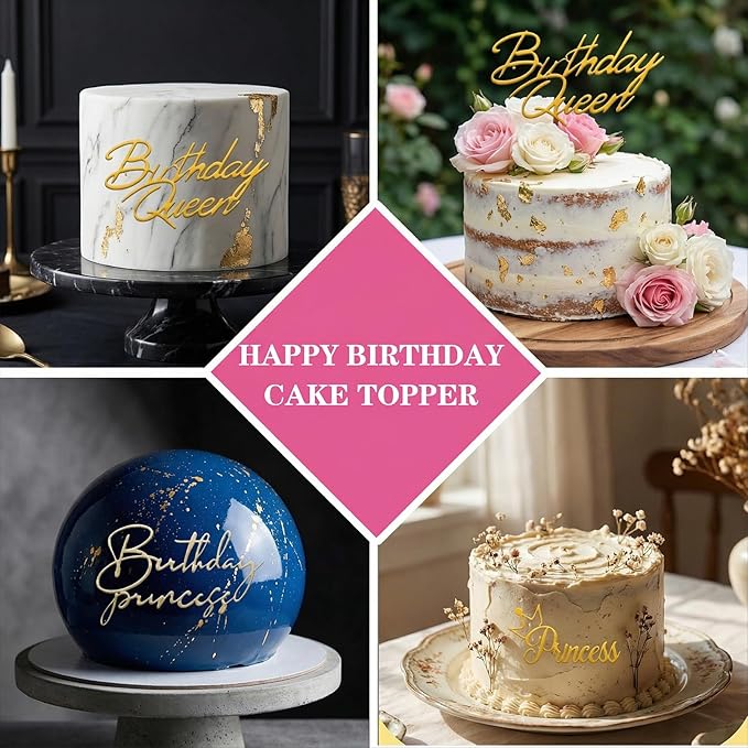 14pcs Birthday Queen Cake Topper Acrylic Gold Happy Birthday Queen Cake Topper for Women Queens Birthdays Decorations Cakes Decoration for Women Girls Valentine's Day Mother's Day