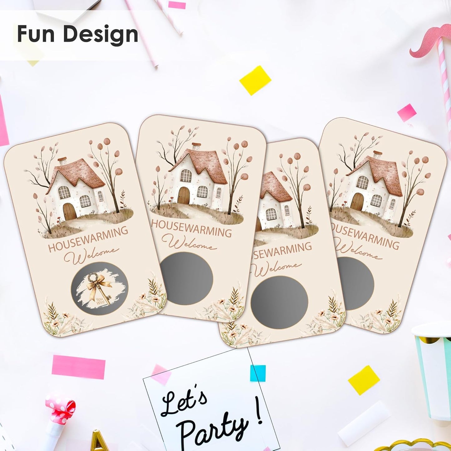 Housewarming Party Scratch Off Games, Funny New Home Party Ice Breaker Cards for New House Party, 50 Sets with Stickers
