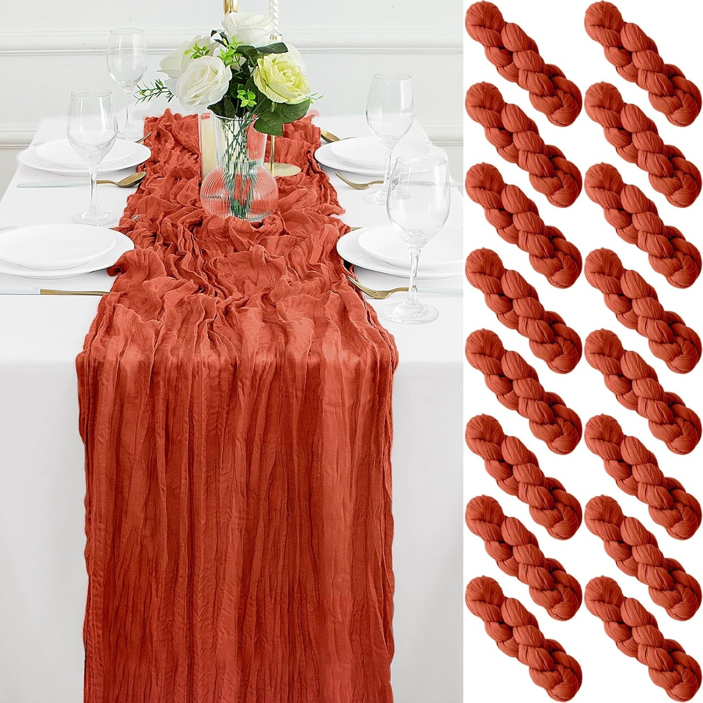 16Pack Terracotta Table Runner 10FT Cheesecloth Table Runner 35x120Inch Long Boho Cheese Cloth Table Runners Rustic Gauze Fall Table Runners for Party Wedding Bridal Shower Baby Shower Decorations