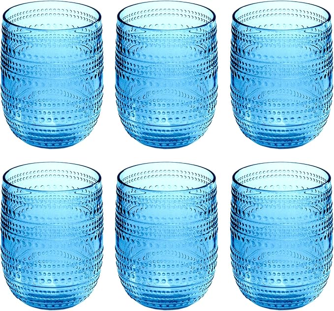 Beaded Stemless Wine/Tumbler Drinkware, Indoor/Outdoor,Cobalt Blue, 15 oz., Set of 6