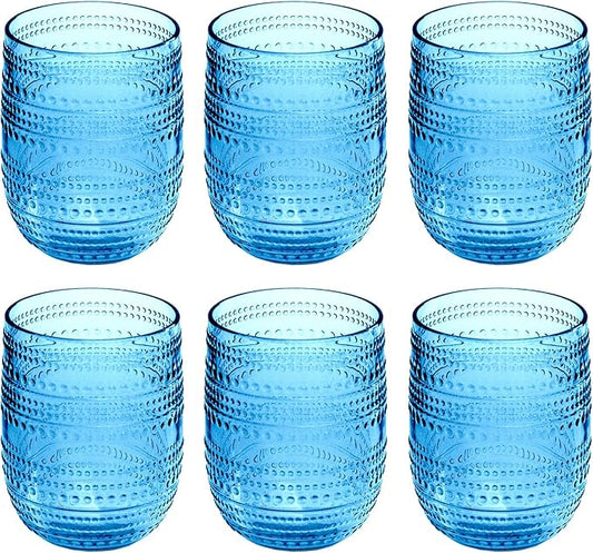 Beaded Stemless Wine/Tumbler Drinkware, Indoor/Outdoor,Cobalt Blue, 15 oz., Set of 6