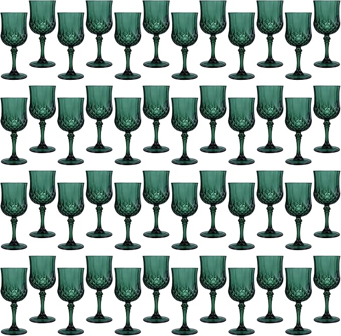 Plastic Wine Glasses, Plastic Goblets Vintage Style Cordial Unbreakable Drinking Glasses, Reusable Drinkware for Wedding Reception, Grand Event Party Supplies, Easter (48, Green)
