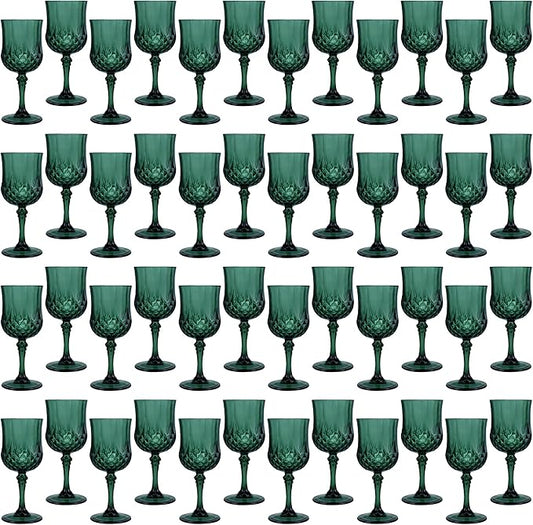 Plastic Wine Glasses, Plastic Goblets Vintage Style Cordial Unbreakable Drinking Glasses, Reusable Drinkware for Wedding Reception, Grand Event Party Supplies, Easter (48, Green)