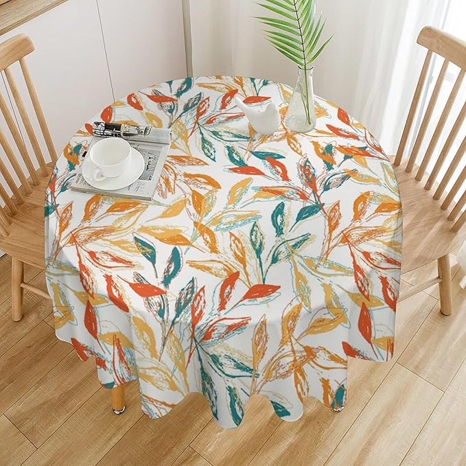 YCness Thanksgiving Fallen Leaves Tablecloth, Fall Autumn Watercolor Seasonal Colorful Maple Table Decor for Home Bedroom Kitchen Dinner Table Cover 50x50 Round