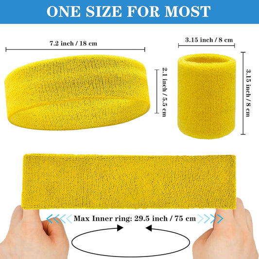6 Pieces Sweatband Set Sports Headband Wristband Set, Moisture Wicking Athletic Sweatbands 4 Wrist Sweatband and 2 Headbands, Terry Cloth Sweat Absorbing Head Band for Workout