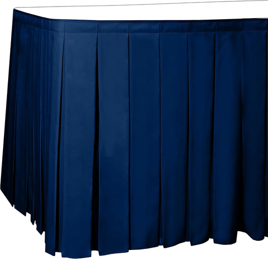 Ultimate Textile Pleat Polyester Fabric Table Skirt - Machine Washable, Flame Resistant, Cut & Sewn in NJ, Desk Skirt - Royal, 14' Box Pleat x 42" h