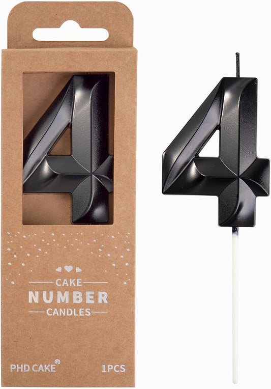 PHD CAKE 2.76 Inch Diamond Black 4 Number Birthday Candles, Black Number Candles, Cake Number Candles, Party Celebration