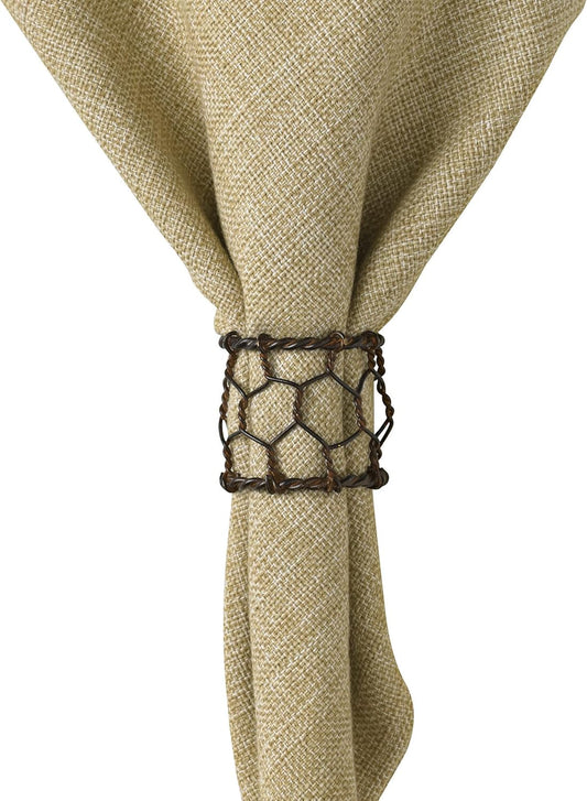 Park Designs Chicken Wire Napkin Ring Set of 4 | Rustic Farmhouse Metal Napkin Holders with Distressed Brown Finish | 1.75" H x 1.75" W x 2" D | Country Primitive Table Decor