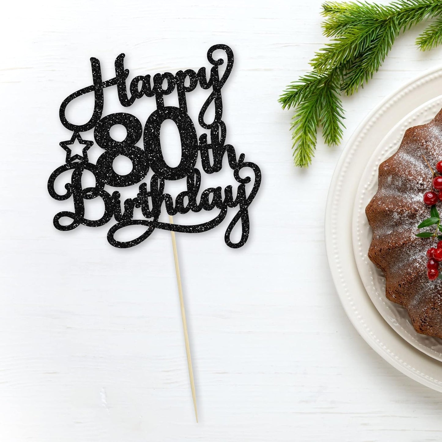 1 Pack Happy 80th Birthday Cake Topper Black Glitter 80 & Fabulous Cheers to 80 Years Old Birthday Cake Pick for Celebrating 80th Birthday Anniversary Party Cake Decorations Supplies