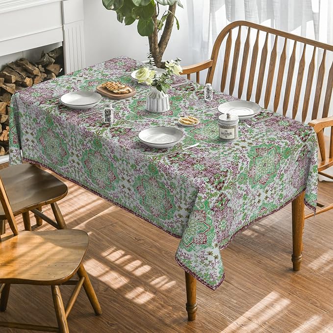 Horaldaily Boho Bohemia Style Tablecloth 60×104 Inch Rectangular, Green Vintage Country Rustic Farmhouse Magical Fall Orange Washable Seasonal Table Cover for Party Picnic Dinner Decor