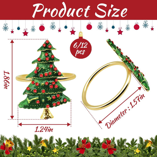 Legigo Set of 12 Christmas Tree Napkin Rings Set- Metal Xmas Napkin Ring Holders for Cloth Napkins, Christmas Holiday Party Dinner Table Decoration