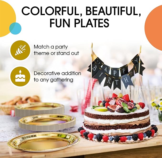 Exquisite Gold Paper Plates Disposable Heavy Duty 9 Inch Gold Disposable Plates For Party 100 Pcs Heavy Duty Paper Plate 350 GSM, Birthday Party Supplies Plate Set