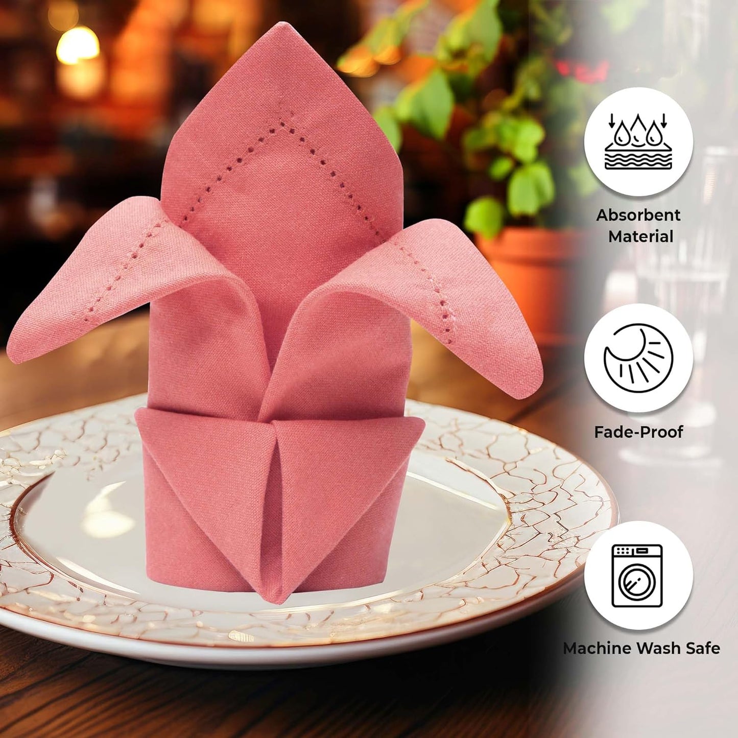 Urban Villa Fall Cloth Napkins Hemstitch Rust Color Dinner Napkins (Set of 12) 20"x20"100% Cotton Absorbent Washable Reusable Cloth Napkins Ideal for Thanksgiving Everyday Use Wedding Parties Napkins