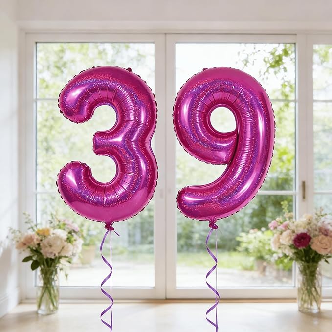 Laser Hot Pink 2 Balloon, Number Balloons 40 Inch, 2nd Balloon Number Birthday Decorations, Second Two Birthday Party Supplies, Number 2 Balloon