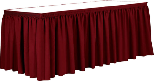 Ultimate Textile Pleat Polyester Fabric Table Skirt - Machine Washable, Flame Resistant, Cut & Sewn in NJ, Desk Skirt - Holiday Red, 21' Shirred Pleat x 42" h