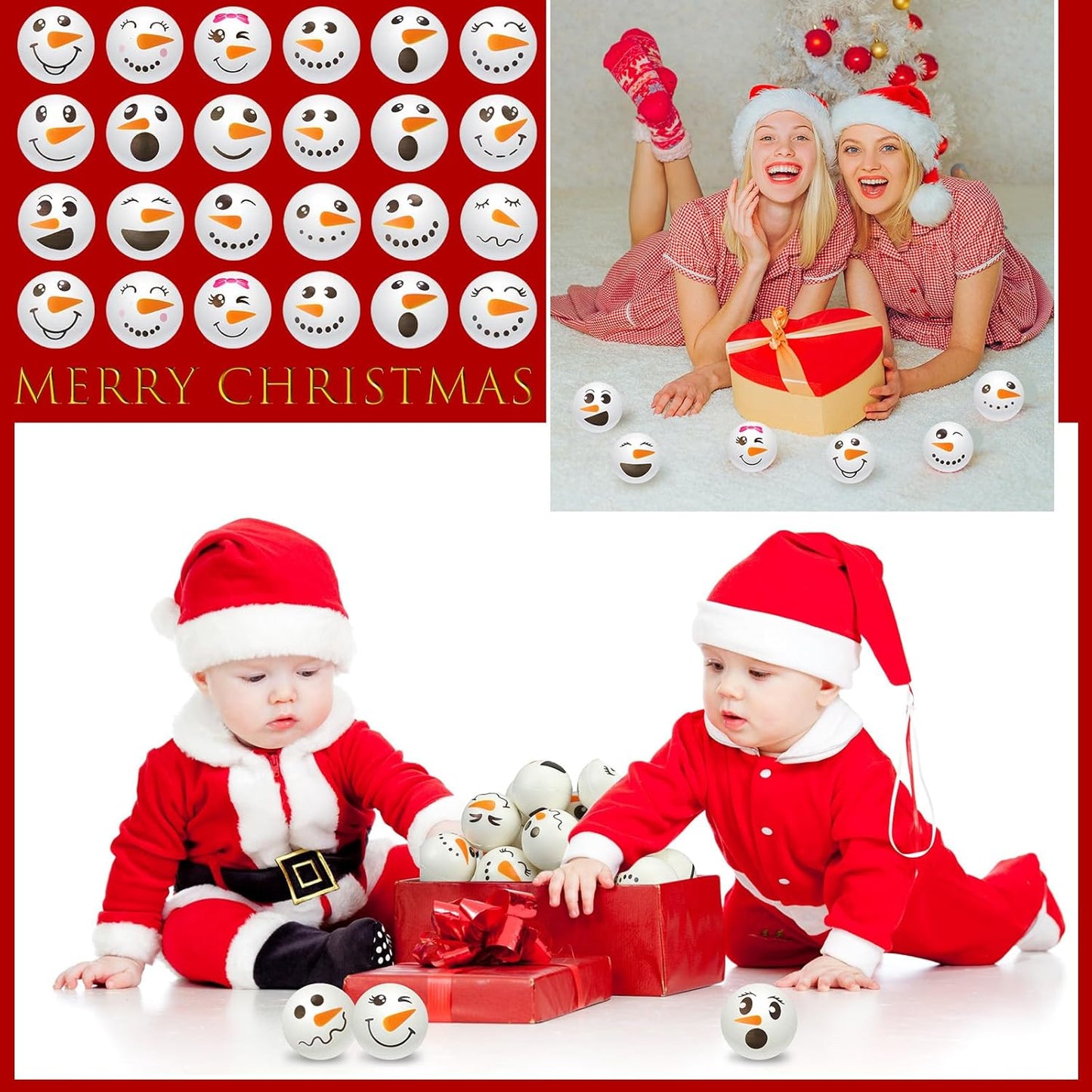 Leyndo 100 Pcs Christmas Stress Ball 1.57 Inch Foam Snowman Stress Relief Snowman Face Small Slow Rising Stress Ball Squeeze Ball for Xmas Party Favor Stocking Stuffer Filler, 32 Styles