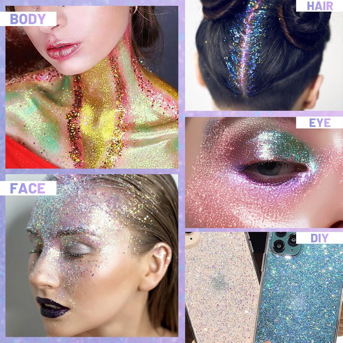 DAGEDA 2Colors Roll-on Body Glitter Gel for Body, Hair, Face, Holographic Glitter Makeup for Rave Accessories, Body Shimmer for Halloween Makeup(Fantasy + Ocean Glow)