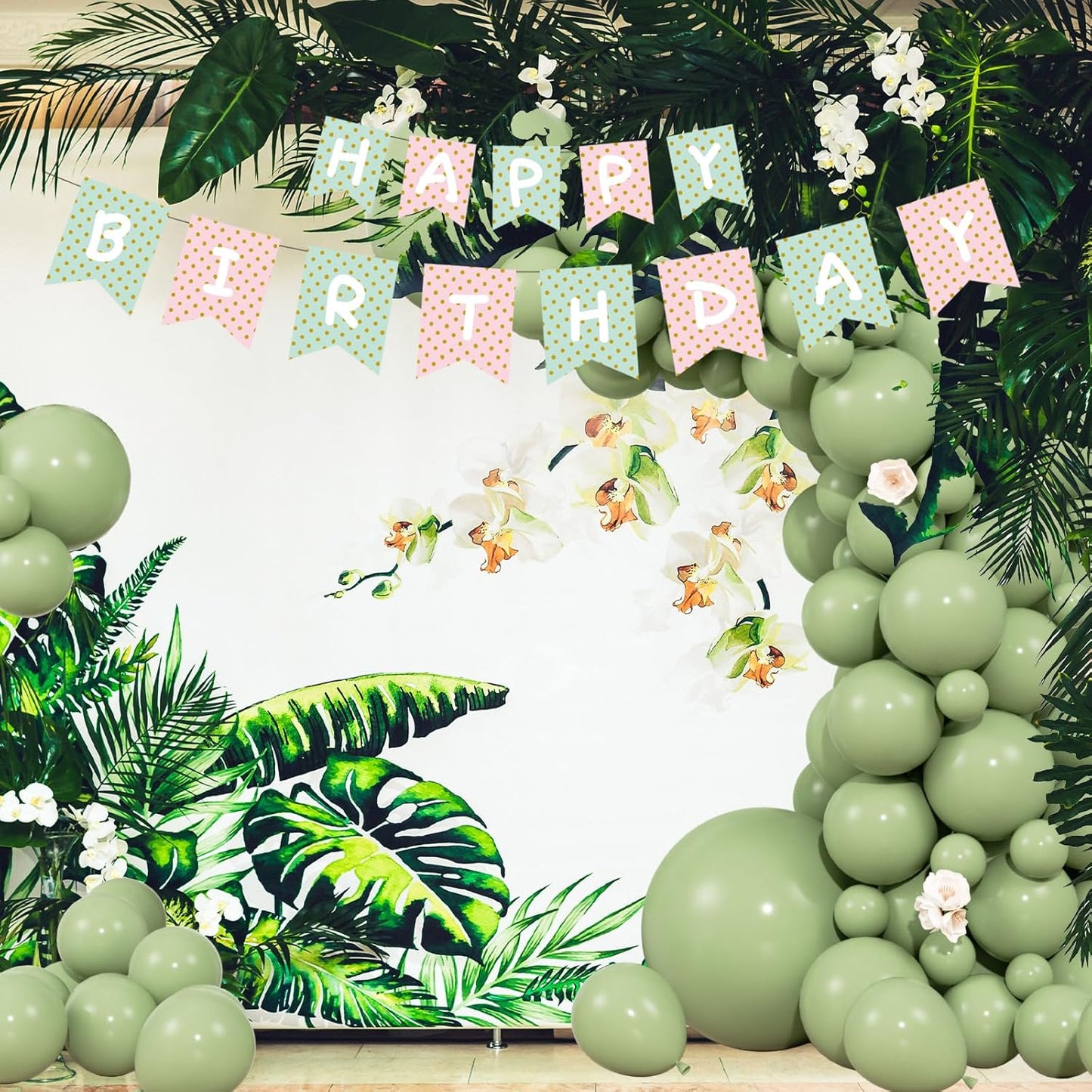 104pcs Sage Green Balloons - 18/12/10/5 Inch Neutral Green Latex Balloons Garland Arch Different Sizes Pack for Boho Wedding, Baby Showers,Bridal Shower, Birthday Party Decor