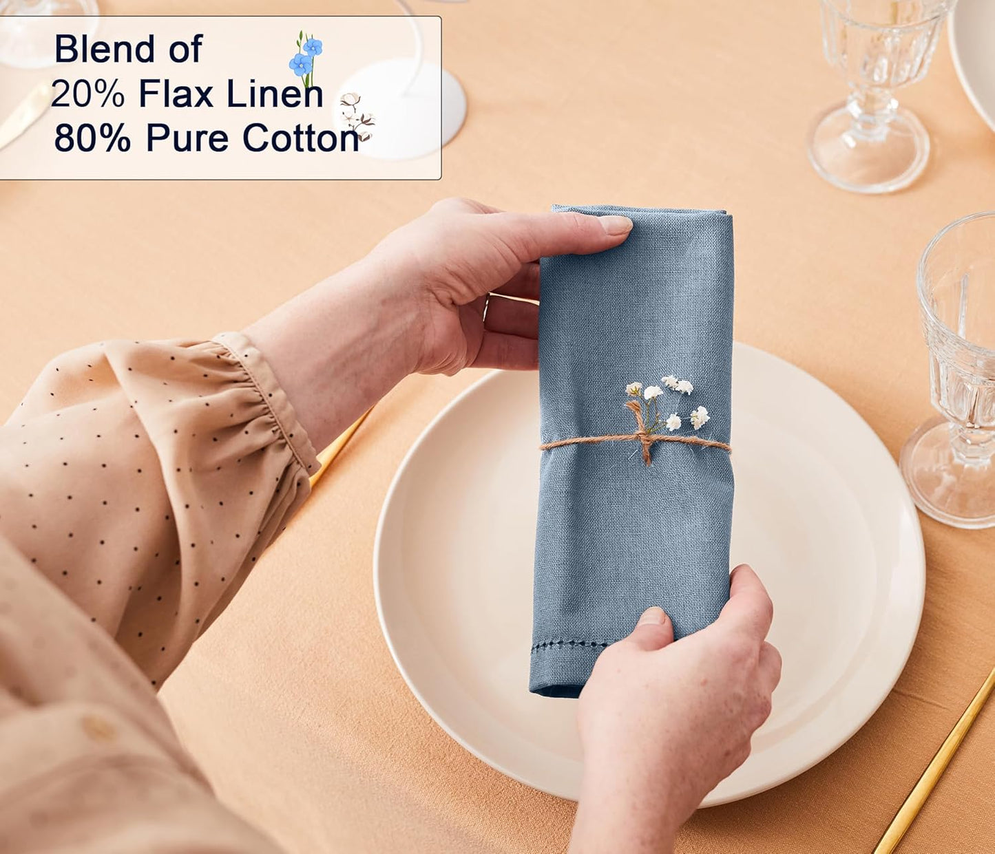 Ruvanti Premium Linen Napkins Set of 4-20x20 Inch, Classic Hemstitch, Mitered Corner Cloth Napkins ‎‎- Soft, Elegant Dinner Napkins Cloth Washable for Weddings, Parties, Everyday Use - Grey