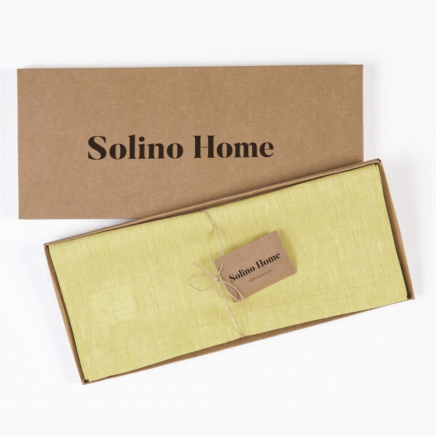 Solino Home Linen Short Table Runner 36 Inches - Athena, 100% Pure Linen Chambray Yellow Table Runner 14 x 36 Inch Ideal for Dresser and Coffee Tables