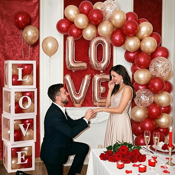 Valentines Day Party Decorations, Balloon Boxes with Letters/ 32" LOVE Balloons/Rose Gold and Red Balloons for Galentines Mothers Day Wedding Proposal Engagement Anniversary Party Decorations