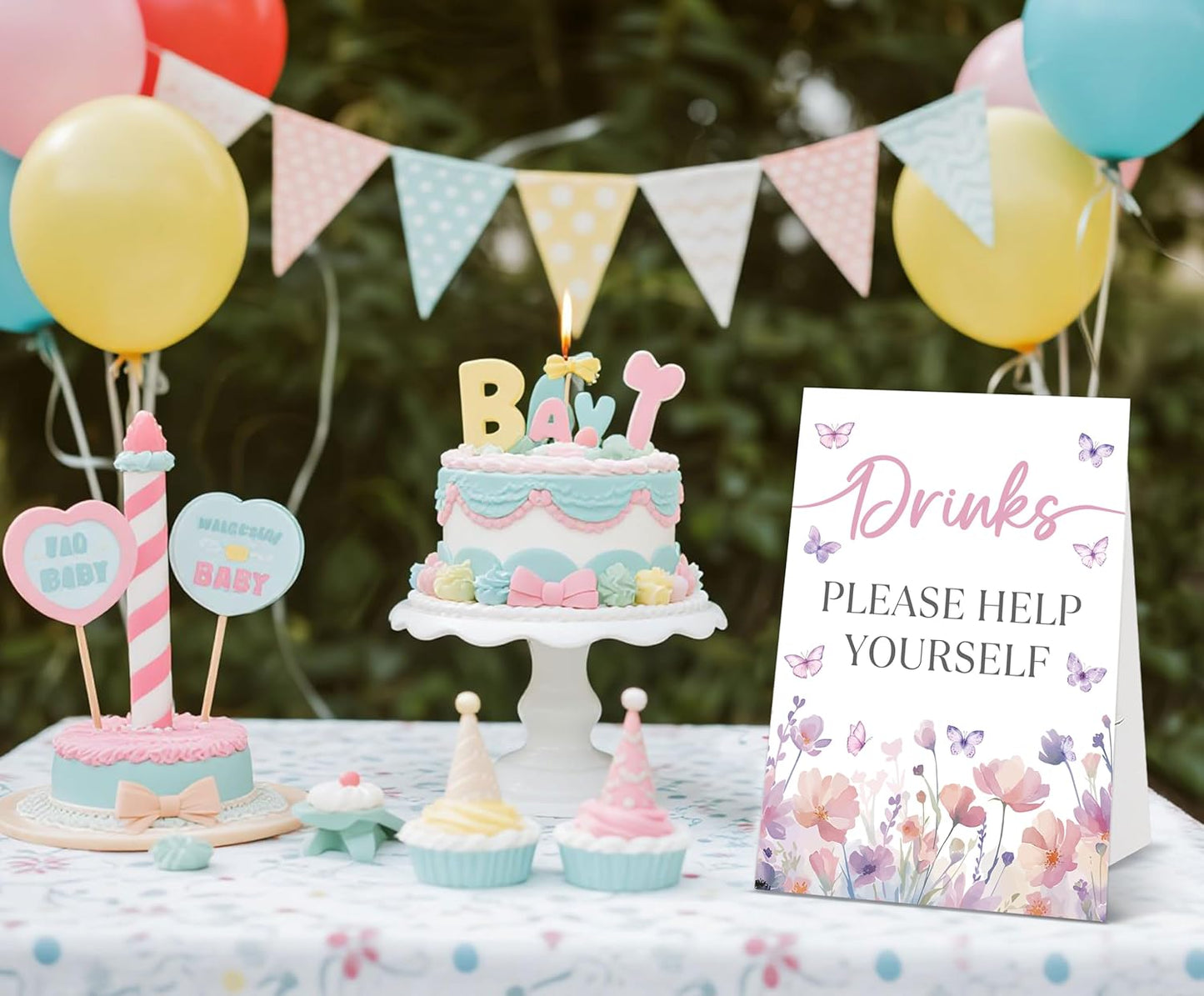 Butterfly Baby Shower Tabletop Sign, Drinks Please Help Yourself, Include One 8×11 Sign with holder, Purple Butterfly Gender Reveal Party Decoration Supplies - FL31