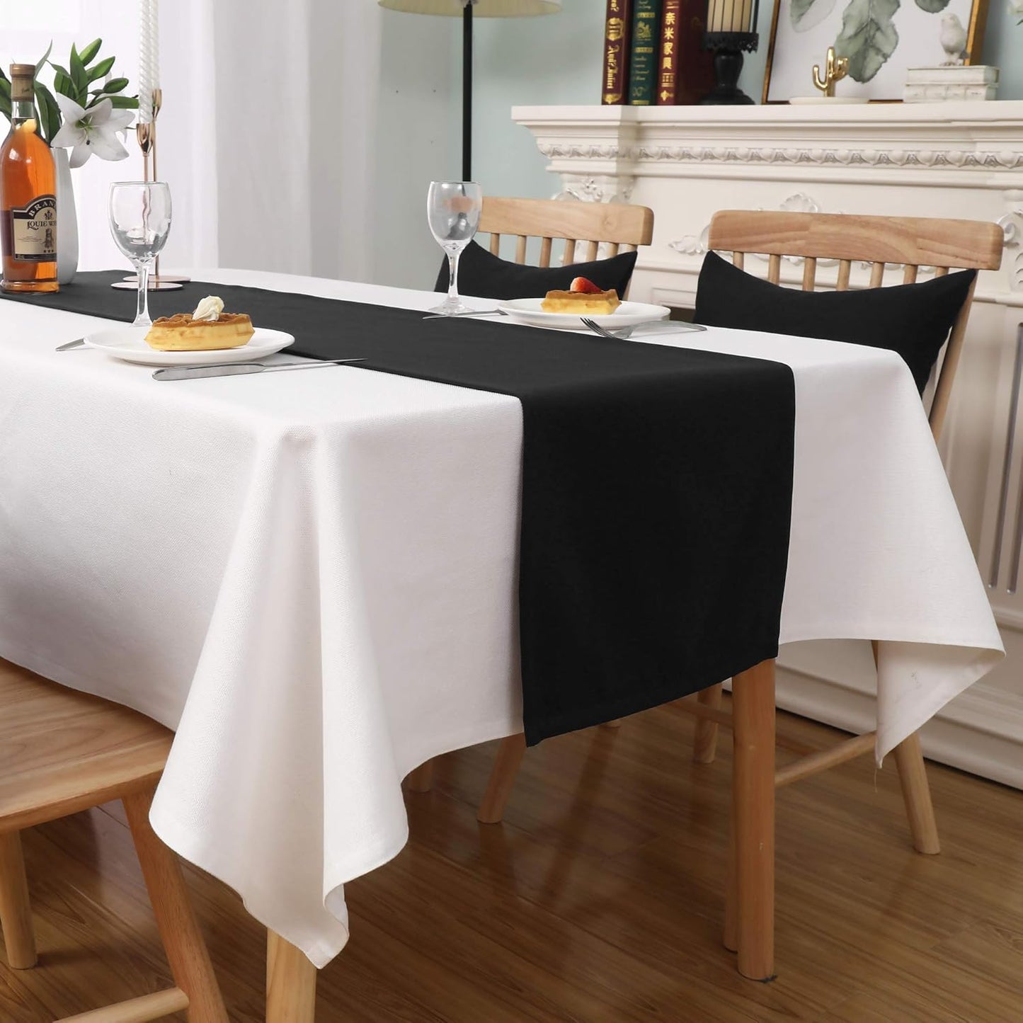 DUALIFE Jet Black Table Runner 14x108 inch Solid Color Thick Polyester Decorative Cloth Handcrafted for Wedding Party Birthday Graduations Banquet,Restaurant & Outdoors 1 Piece