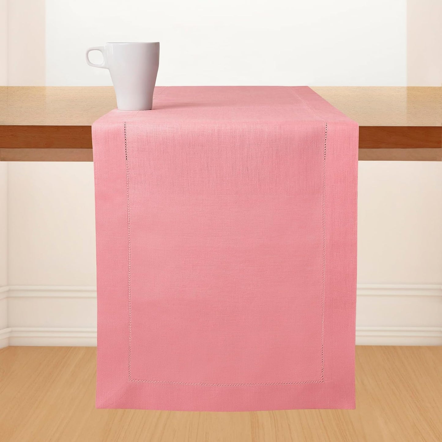 D'Moksha Homes Linen Dusty Pink Table Runner 84 Inches Long - 100% Pure Linen Table Runner 14 x 84 Inch for Fall, Autumn and Halloween - Classic Hemstitch