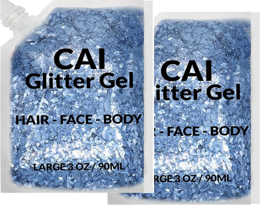 Face, Body & Hair Glitter Gel – Halloween Glitter for Kids and Women – 3 Oz Cosmetic-Grade Gel w/Moon & Stars for Festivals & Halloween Party, Easy Apply & Wash Off - Blue 2Pack