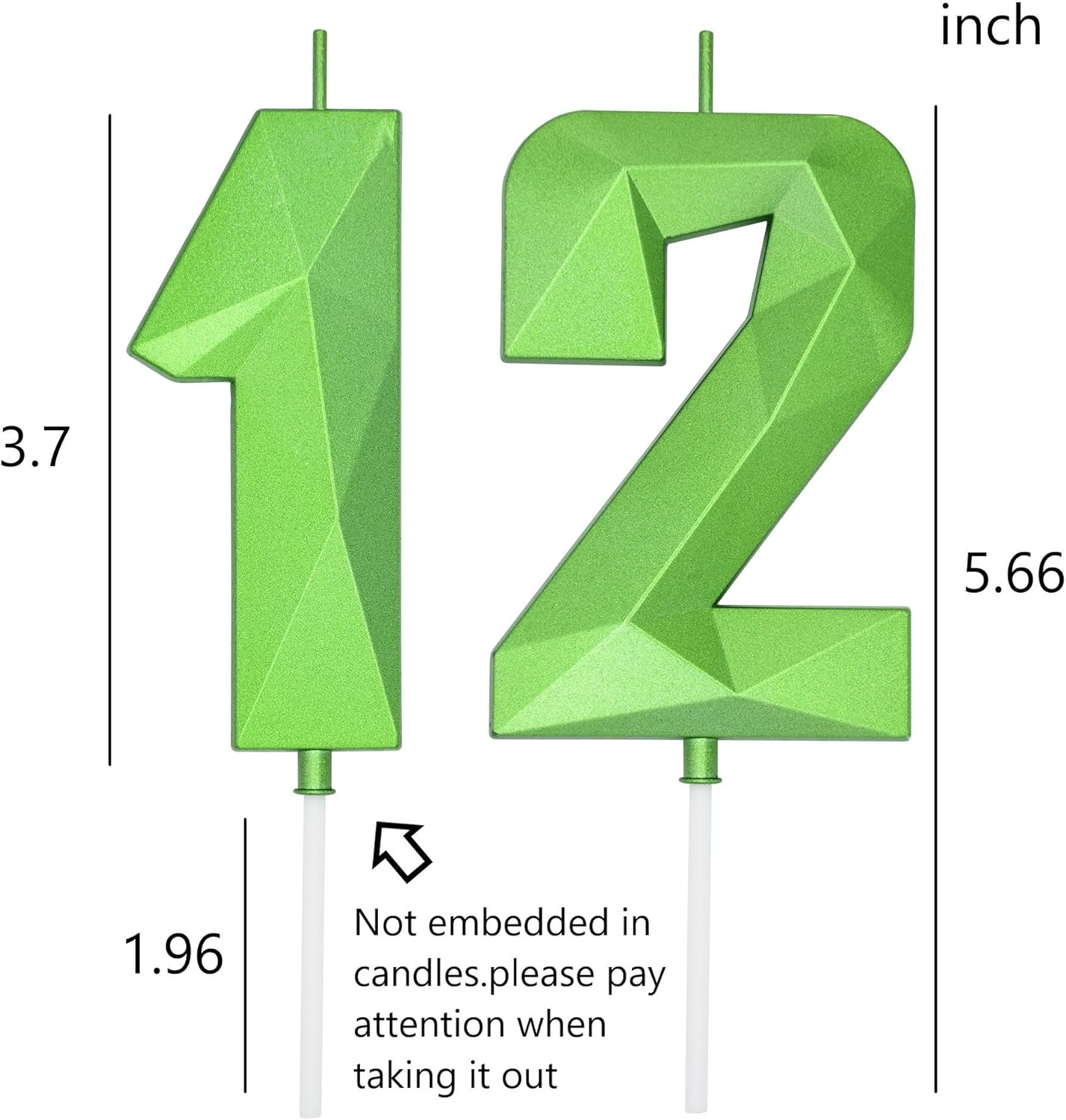 DERVENTA Large Birthday Candle Number 3D Green 3.7 inch Party Celebration Anniversary Decoration Cake Topper 1 Piece (Number 12 Green)