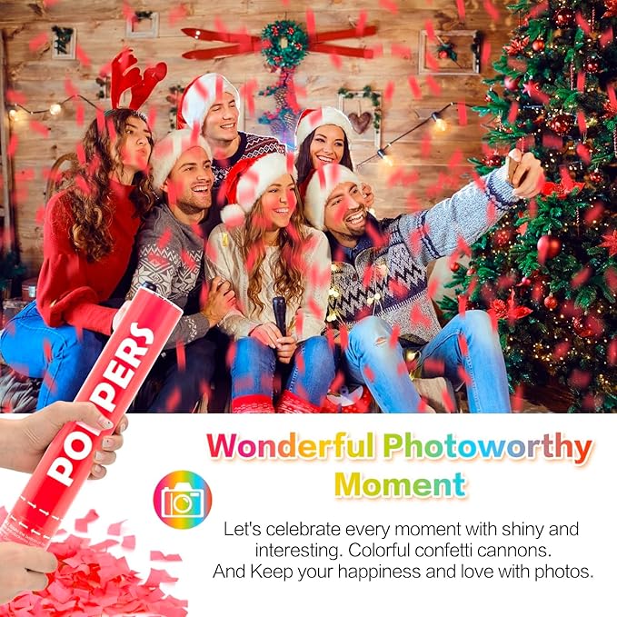 Confetti Cannon 12 Pack Red Biodegradable 12 Inch Party Popper Shooters Bulk for Baby Shower, Wedding, Birthday, Graduation, Party Celebrations