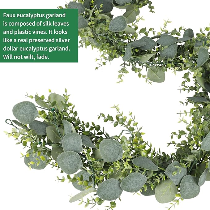 CEWOR 5pcs 5.5ft Artificial Eucalyptus Garland Fake Silver Dollar Eucalyptus Greenery Garland Vines Table Runner for Wedding Arch Backdrop Table Centerpiece Home Mantle Decor