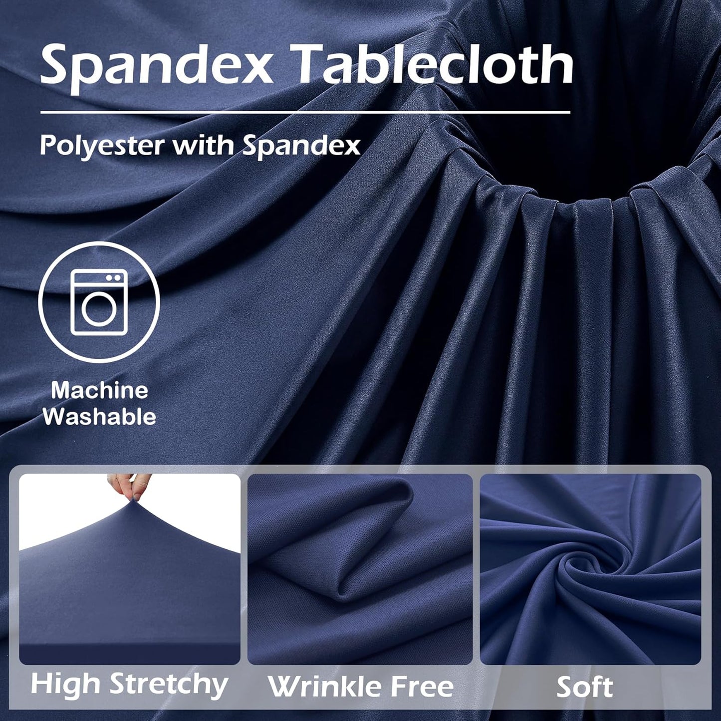 4 pk Navy Blue Spandex Tablecloth 6ft with Ruffled Skirt, Wrinkle Free High Stretch Fitted Tablecloths for 6 Foot Rectangle Tables, Elastic Navy Spandex Table Covers 6 ft for Graduation Wedding Party
