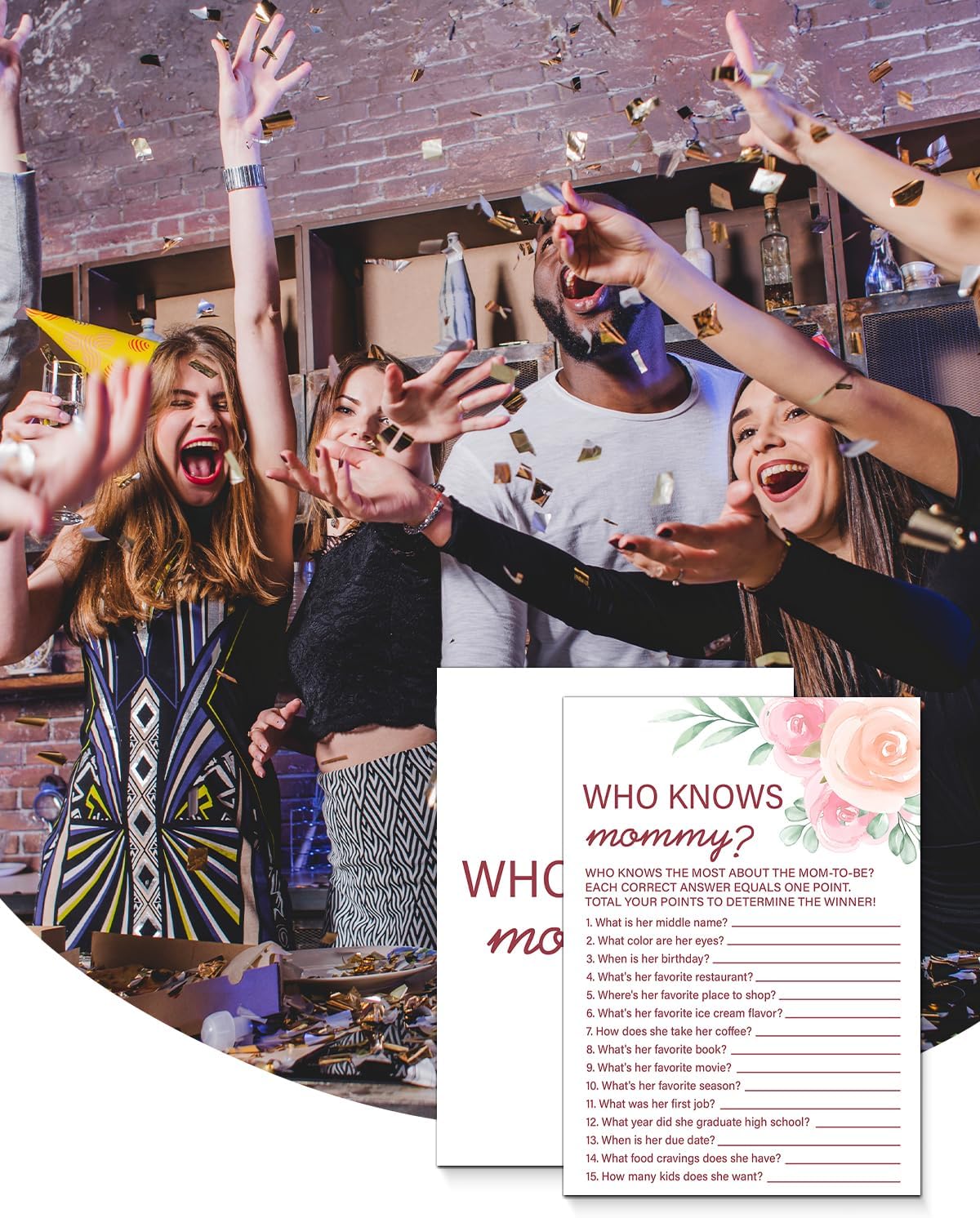 Who Knows Mommy Best Baby Shower Games for Girl, Baby Shower Ideas, Gender Reveal Games, 20 Floral Game Cards for Guests