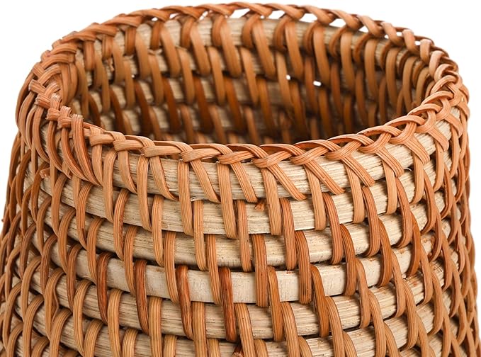 Elsjoy Set of 2 Wicker Pencil Holder, Natural Rattan Pen Cup Woven Makeup Brush Holder, Rustic Utensil Caddy Wicker Pen Organizer for Home Decor, Office, Kitchen