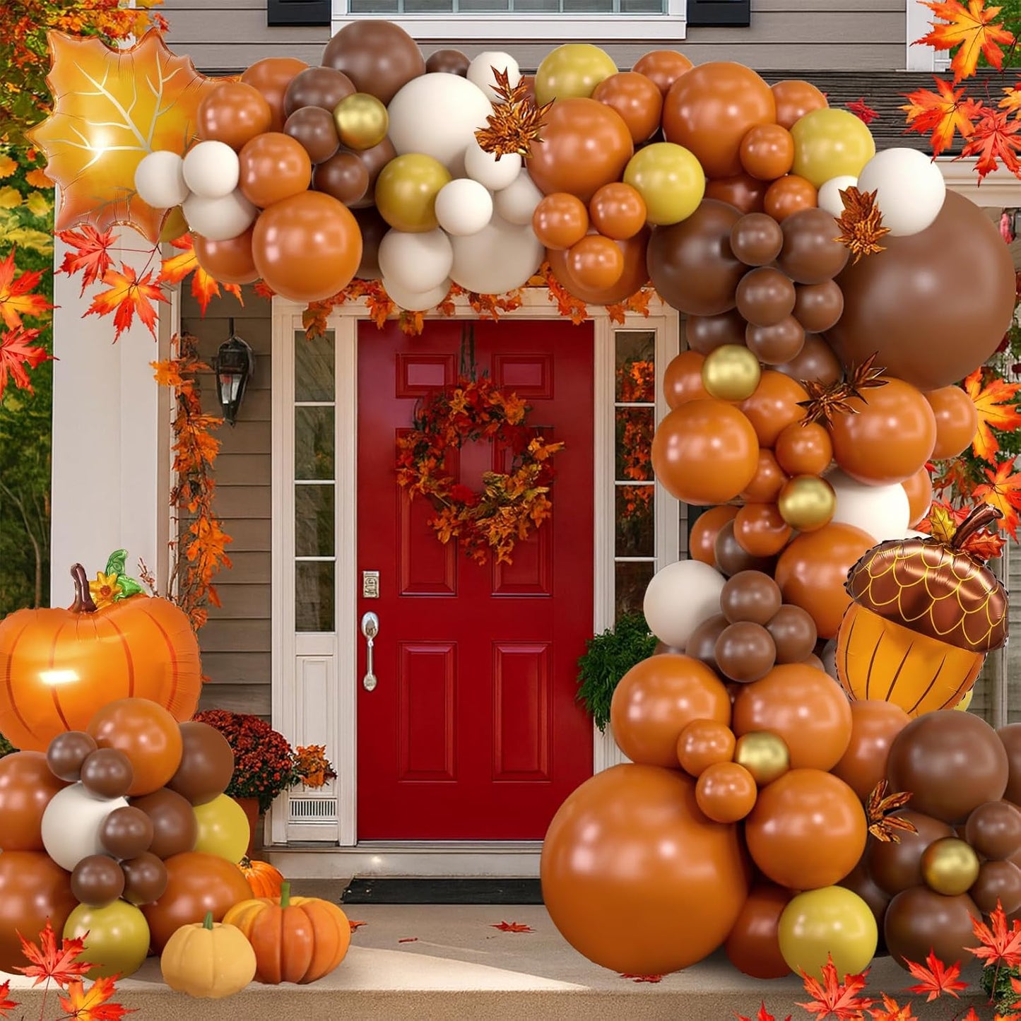 Pumpkin Fall Balloon Arch Kit Orange Coffee Brown White Thanksgiving Balloon Arch Garland for Fall Baby Shower Thanksgiving Decorations Autumn Birthday Party