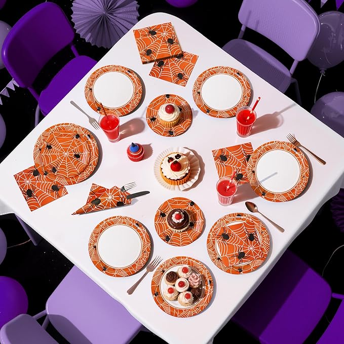 75pcs Spider Party Supplies, 25 Guest Disposable Paper Plates & Napkins, Tableware Decorations Favors, Including 9" & 7" Plates & Napkins for Halloween, Birthday, Parties, and Everyday Use