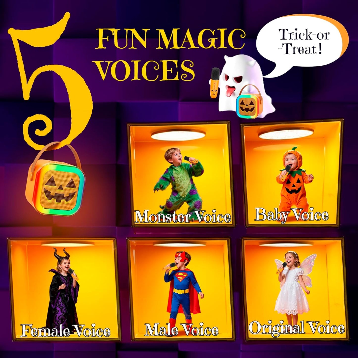 Mini Karaoke Machine for Kids, Halloween Party Supplies & 2025 TOP Toy Gifts Ideas for Girls Boys Ages 4-12, Portable MP3 Player with 2 Wireless Mics for Birthday Christmas Singing Games（Pumpkin）