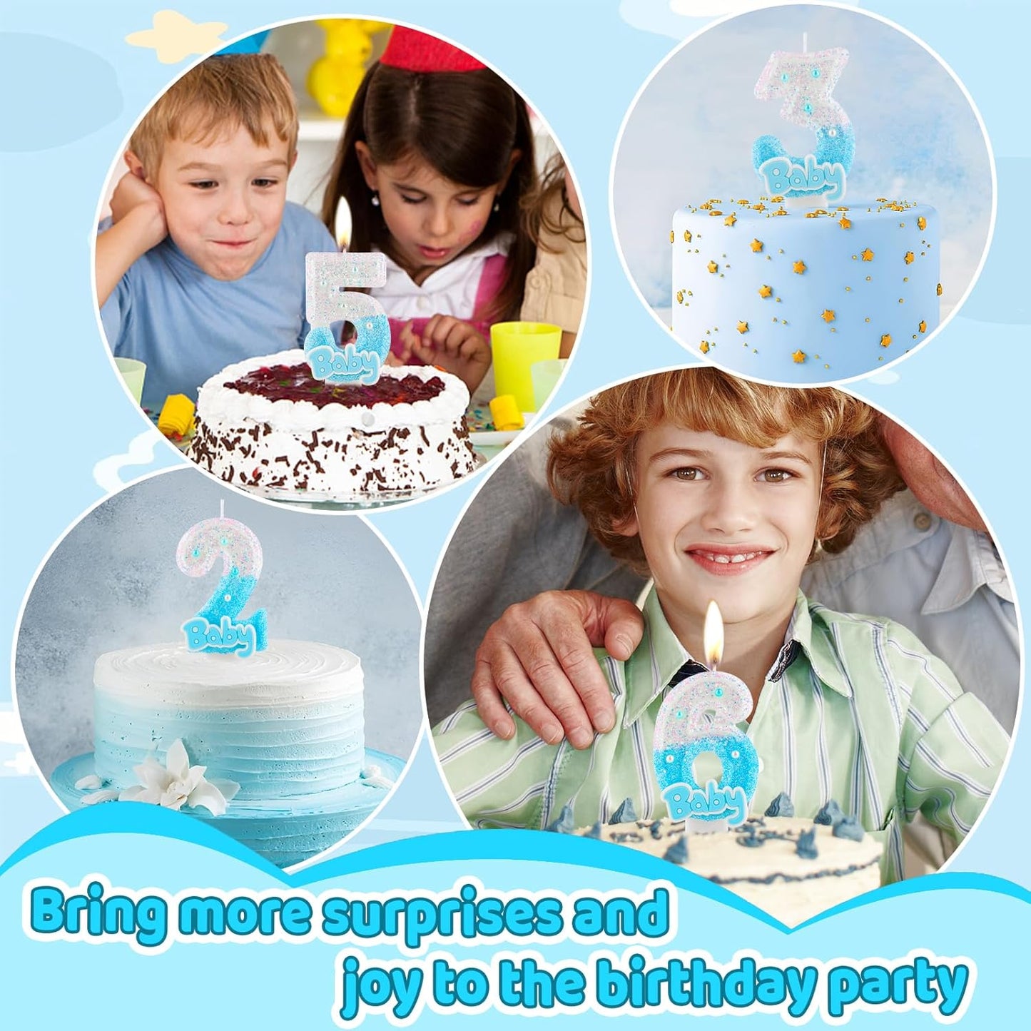 Blue Baby Number 3 Birthday Candle, 2.8in Cute Shiny 1st Happy Birthday Candle with Tray & Stick Boys Girls 3 Candle for 3rd Birthday Ideal Birthday Parties Cake Decoration & Gifts