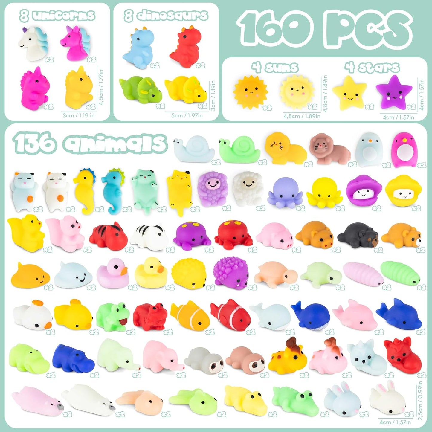 BONNYCO Mochi Squishy Toys Bulk for Kids Party Favors Pack 160. Goodie Bags Stuffers for Kids 3-5 4-8, Return Gifts Birthday Party. Squishy Fidget Toys, Pinata Stuffers Birthday Boys Girls Kawaii