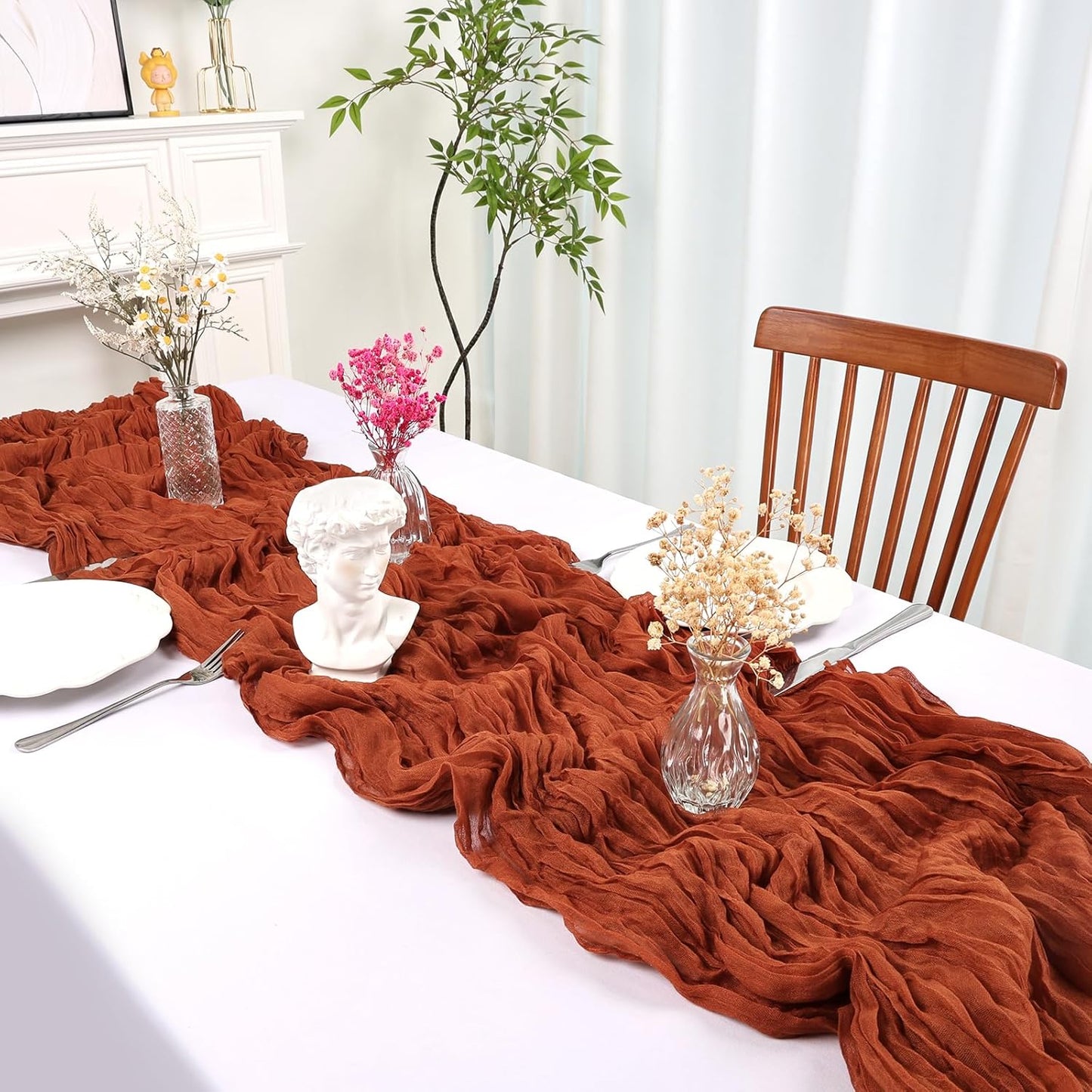 12 Pack 10FT Terracotta Cheesecloth Table Runner 35x120 Inch Gauze Rustic Boho Burnt Orange Fall Table Runner Cheese Cloth for Wedding Decor Birthday Party Bridal Baby Shower Centerpiece Decoration