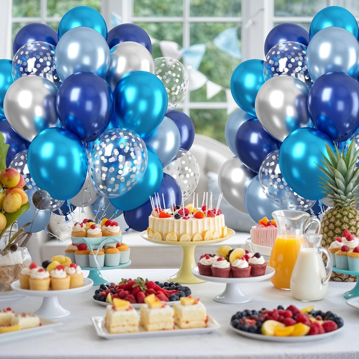 Paready Blue Silver Balloons Set, 60Pcs Metallic Navy Blue Balloons, 12 Inch Confetti Silver Pearl Dark Blue Latex Balloon for Graduations Boys Girls Birthday Baby Shower Party Decorations