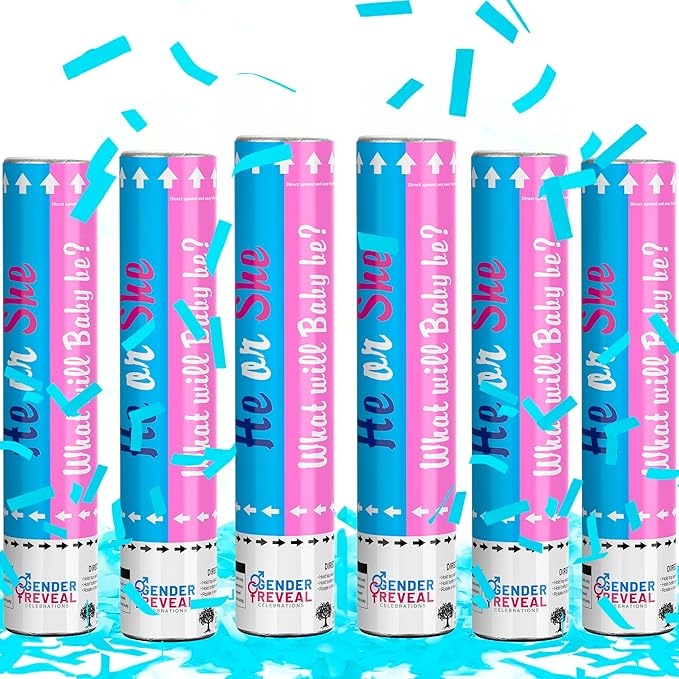 POPUPARTY Gender Reveal Confetti Cannon | No Powder Confetti Poppers | Ideal for Baby boy Gender Reveal Decoration (6 blue)