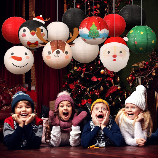 Bencailor 12 Pcs Christmas Hanging Paper Lanterns Set Decorative Christmas Party Lanterns Round Hanging Lamps for Xmas Home Decoration Supplies Props Holiday Decor (Elk,12 Inch, 10 Inch, 6 Inch)