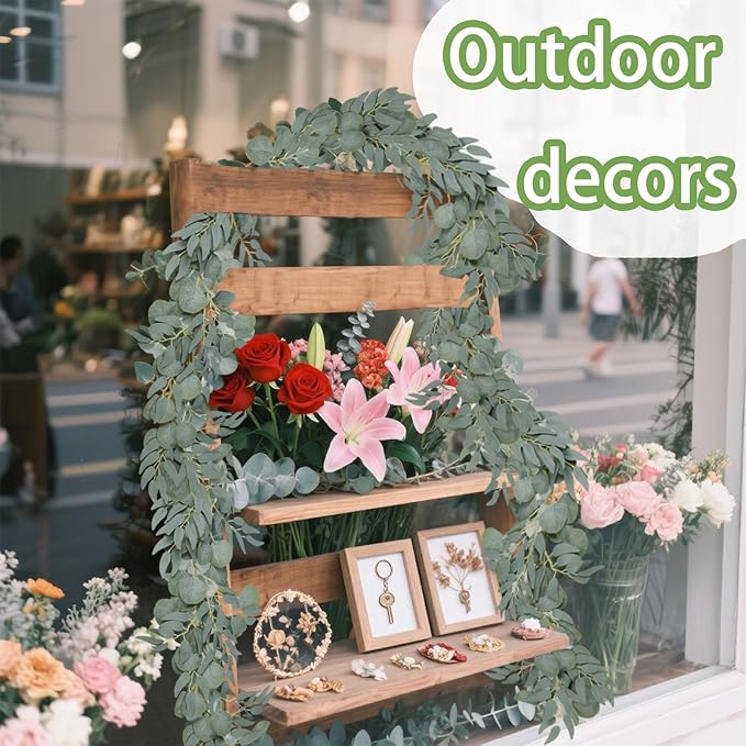 Grever 2 Pack Artificial Eucalyptus Garland with Willow Leaves Handmade Faux Greenery Garland 6.56 Feet for Wedding Backdorp Arch Wall Table Runner Decor Birthday Bridal Baby Shower Indoor Outdoor